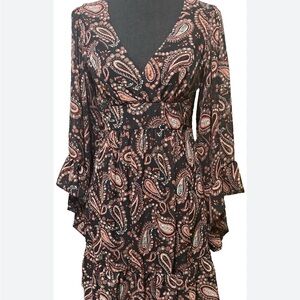 Betsey Johnson Black Paisley Long Sleeve Dress